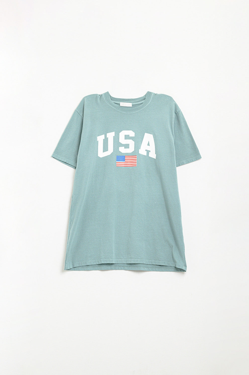 Camiseta larga suelta verde con logotipo de USA