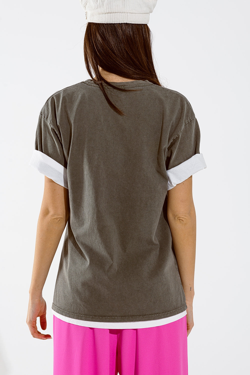 Camiseta oversize gris Estampados LA Los Angeles Los Angeles en rosa y blanco