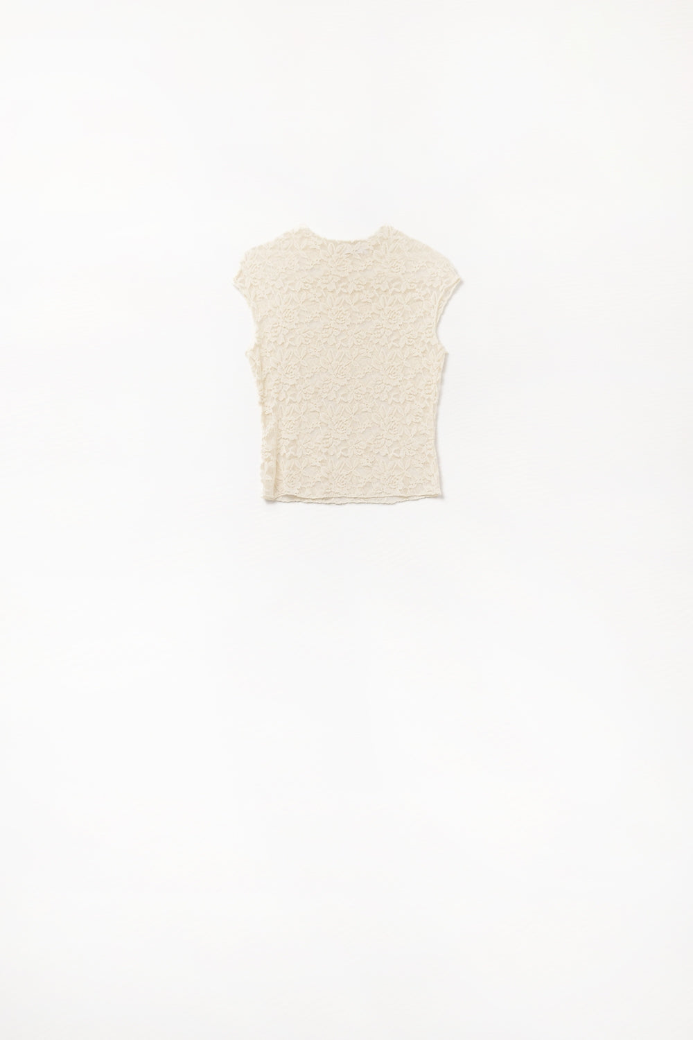 Camiseta Romántica de Encaje con Mangas Cortas en beige