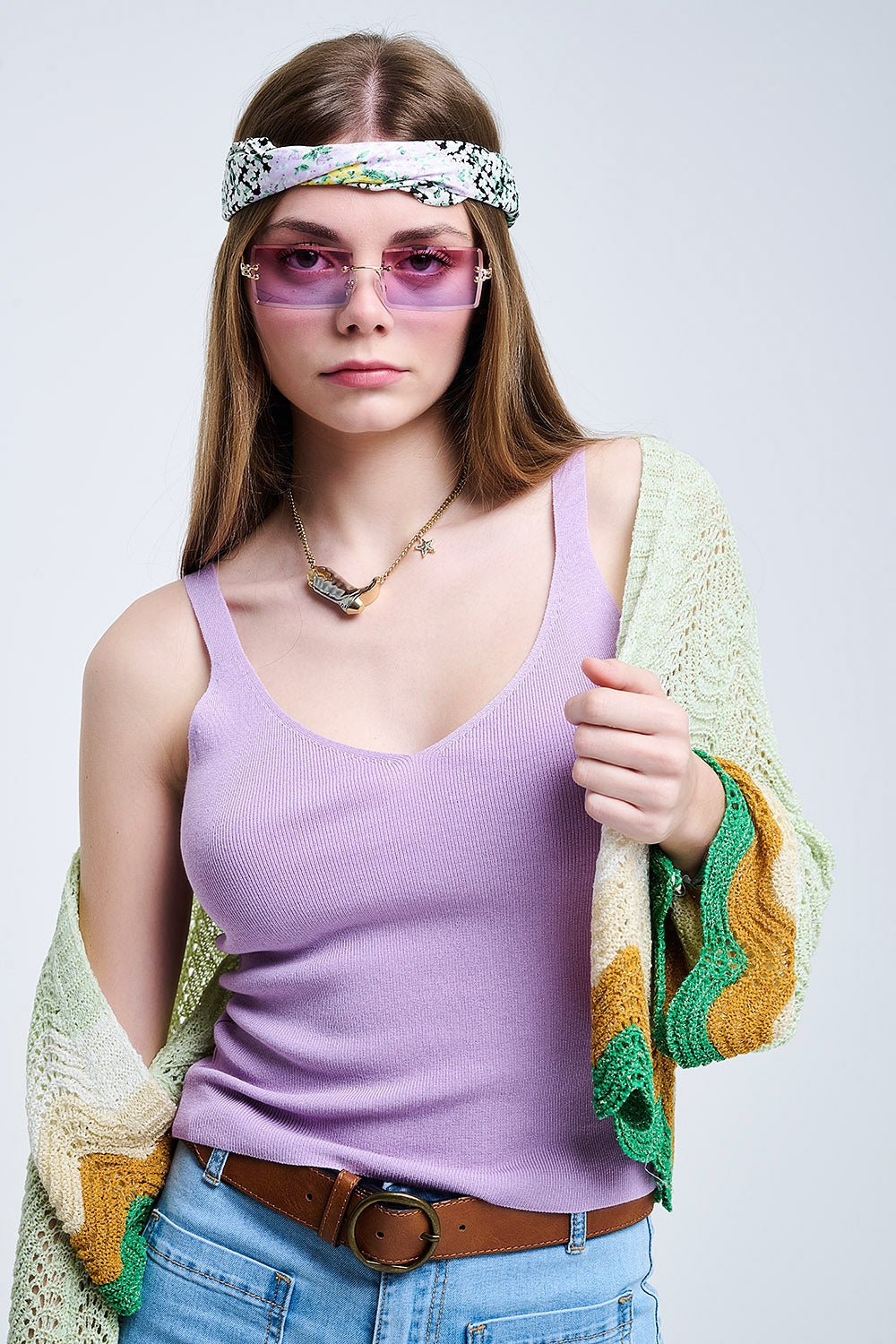 Camiseta sin Mangas de Canalé Cómoda en Púrpura