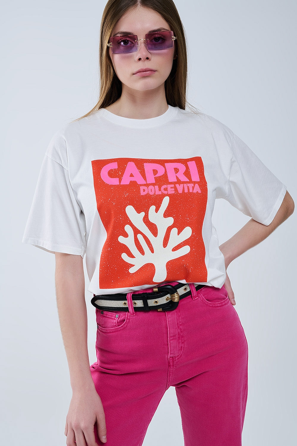 Capri La Dolce Vita Camiseta blanca con estampado gráfico