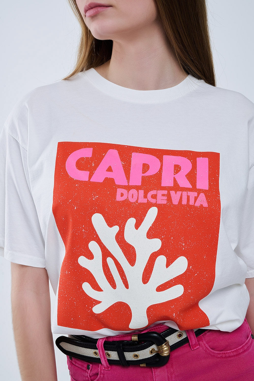 Capri La Dolce Vita Camiseta blanca con estampado gráfico