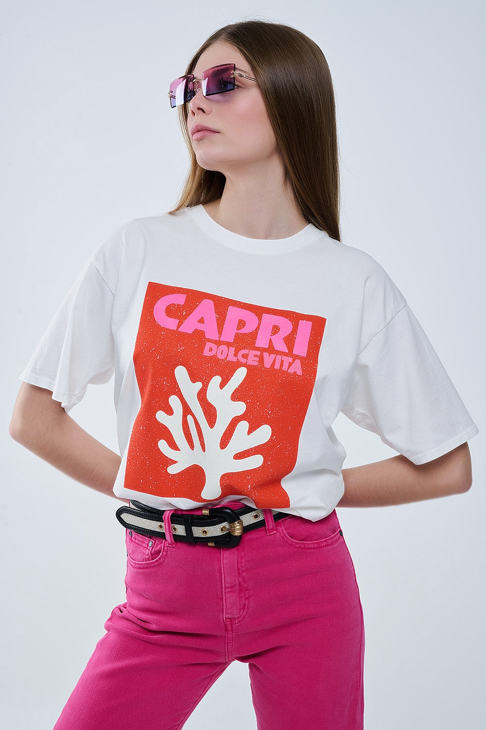 Capri La Dolce Vita Camiseta blanca con estampado gráfico