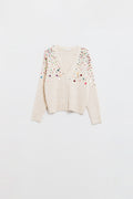 Q2 Cárdigan con cuello en V y lentejuelas bordadas multicolor en beige