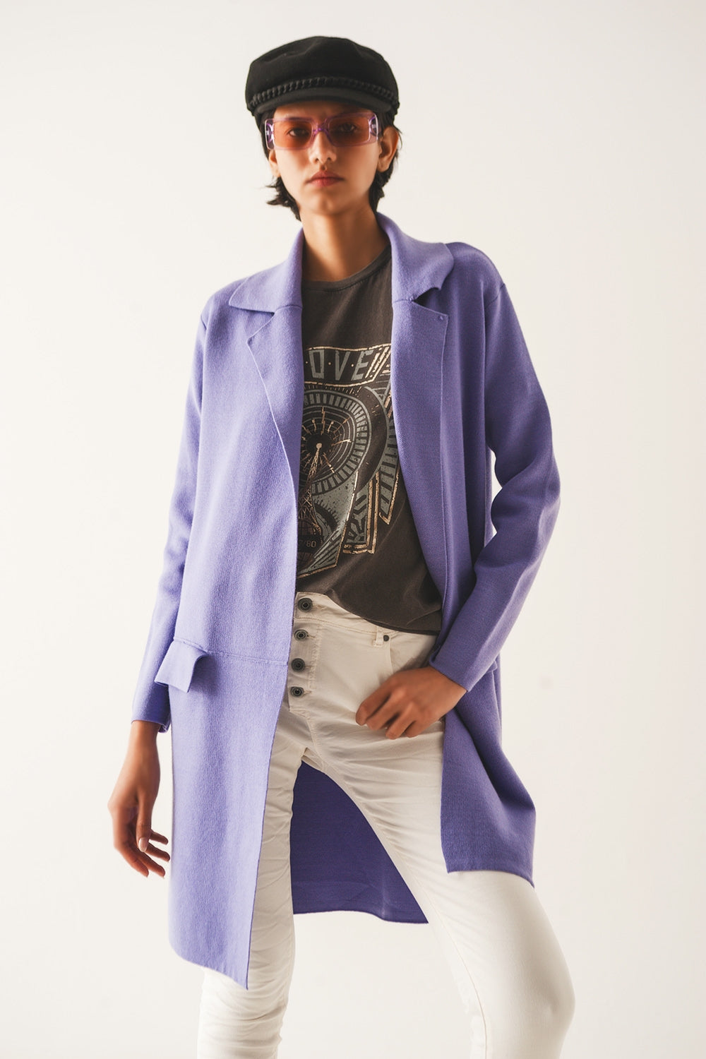 Cardigan extra grande en morado con solapas