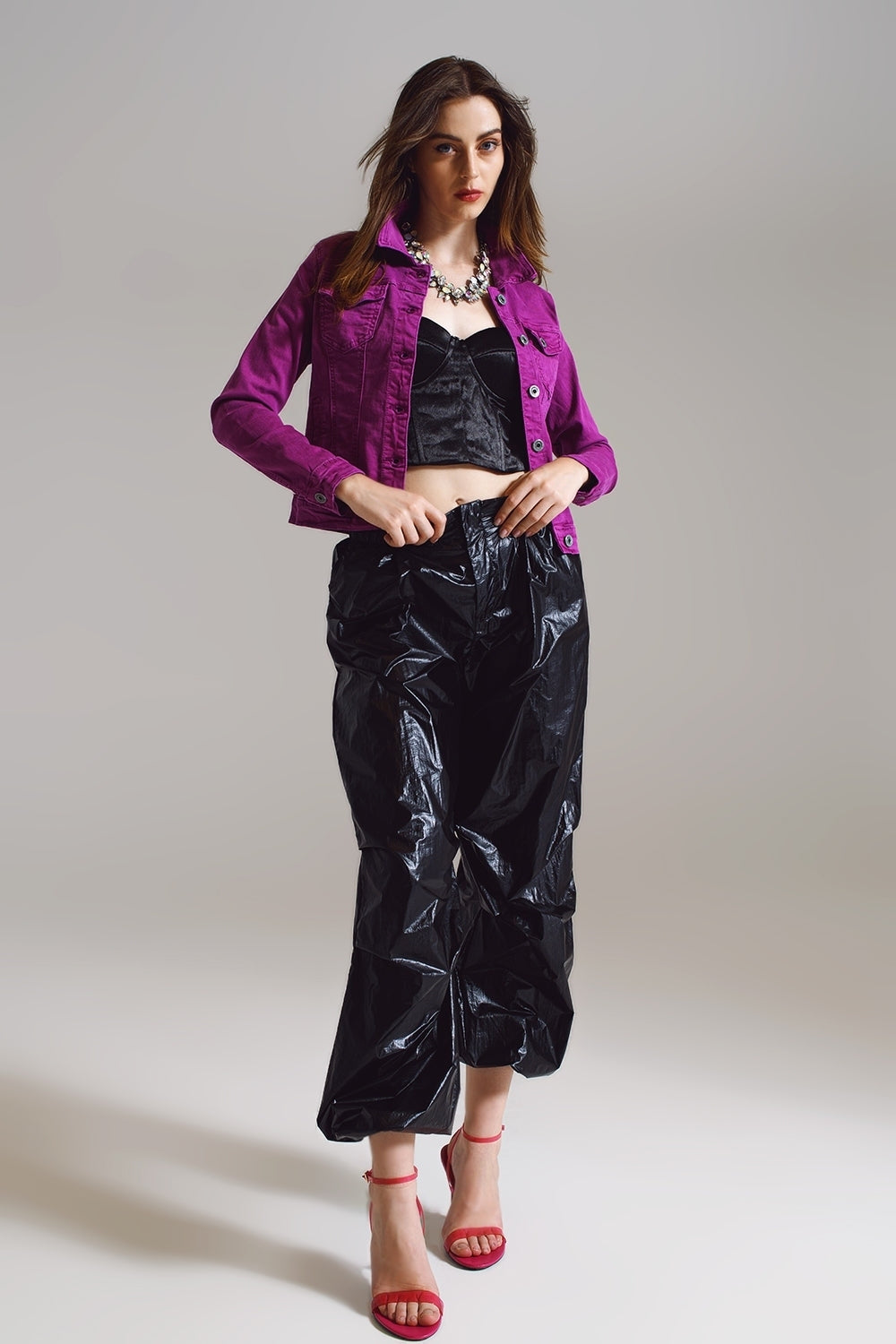 Cazadora vaquera slim en magenta