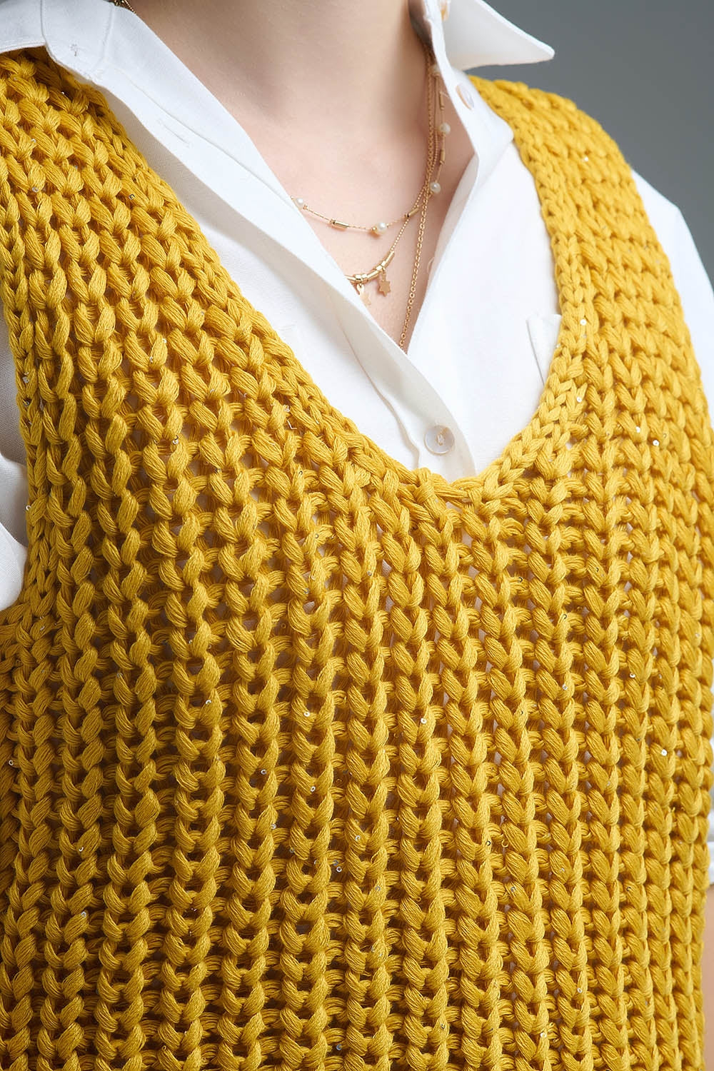 Chaleco Crochet Amarillo Con Hilo De Lentejuelas