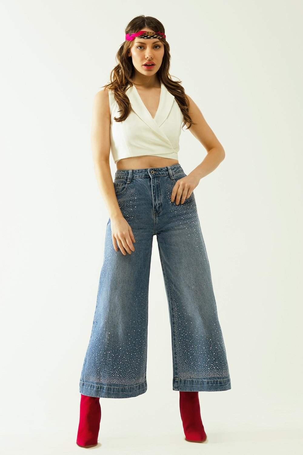 Chaleco cruzado con solapas de muesca en blanco