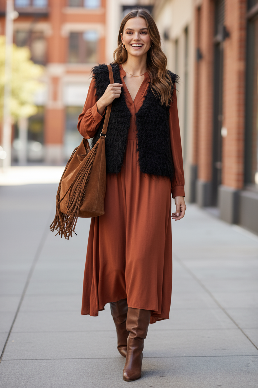 Chaleco de lujo con textura de pelo largo negro