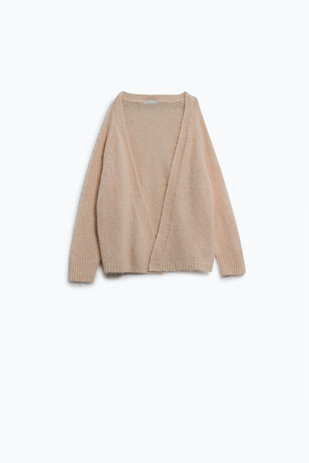 Chaqueta abierta oversize de punto mullido en color blanco con canalé en los puños y las mangas