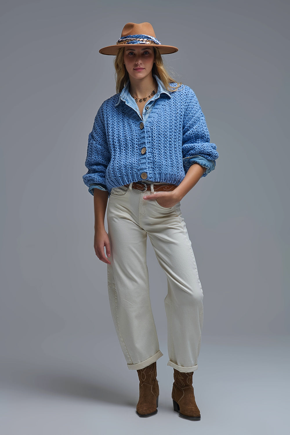 Chaqueta de punto abierto Chunky Cardigan En azul