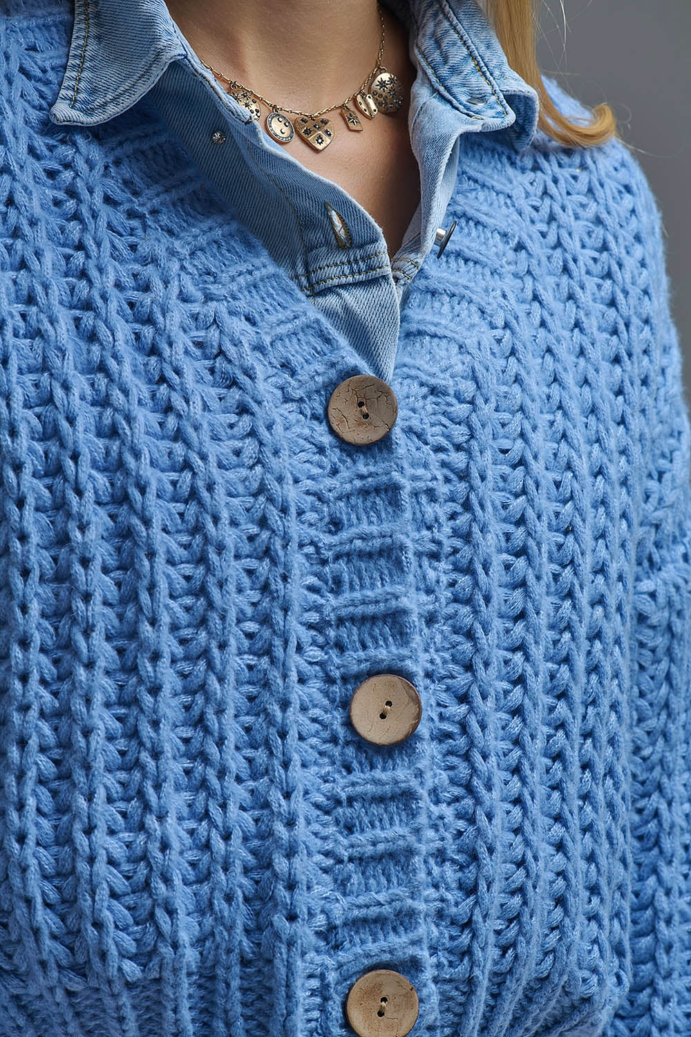 Chaqueta de punto abierto Chunky Cardigan En azul