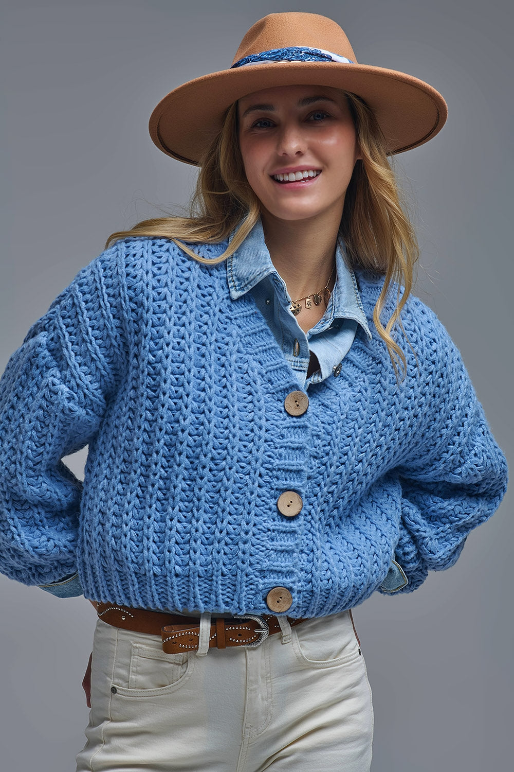 Chaqueta de punto abierto Chunky Cardigan En azul