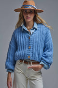 Q2 Chaqueta de punto abierto Chunky Cardigan En azul