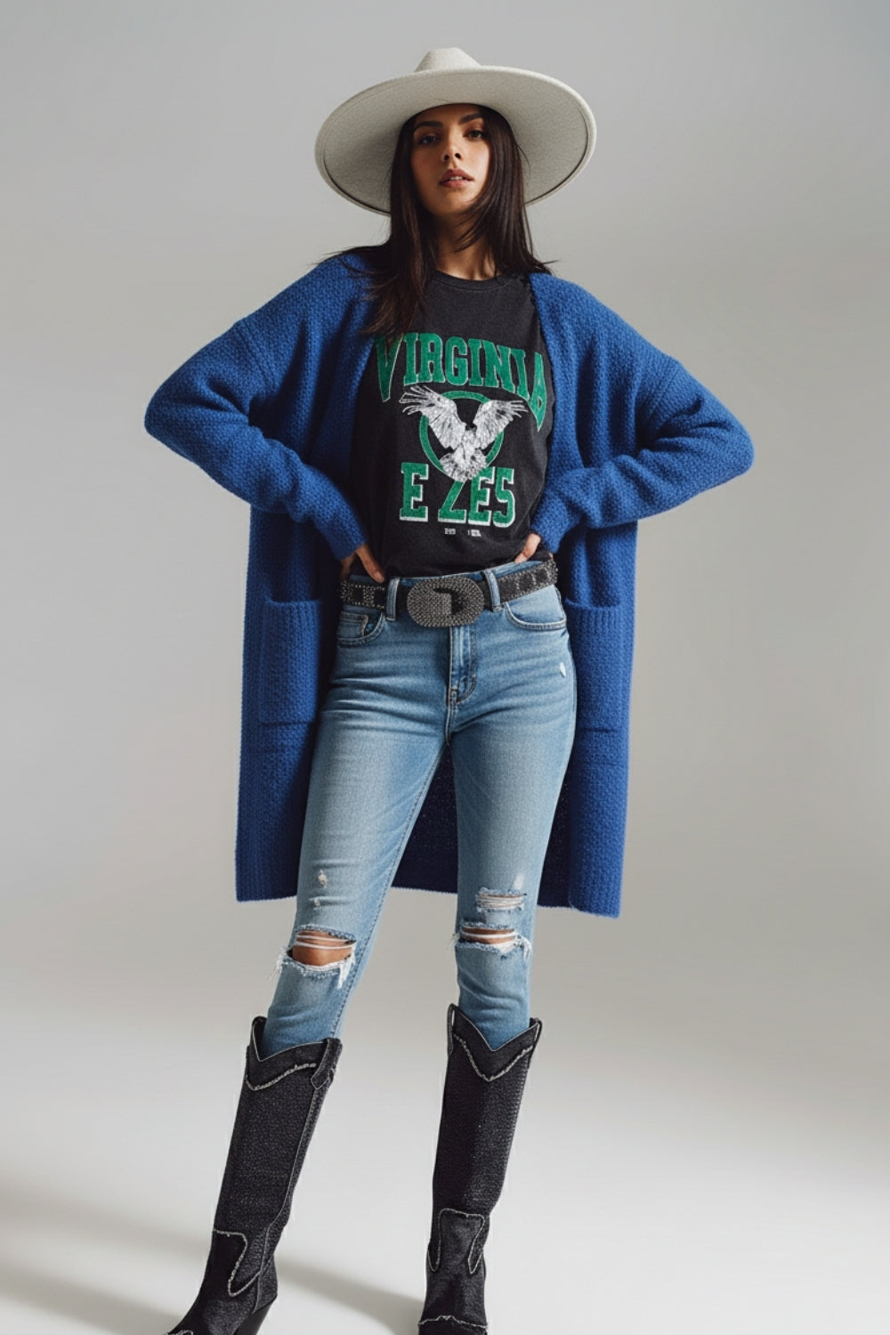 Chaqueta de punto de rizo grueso extragrande en azul