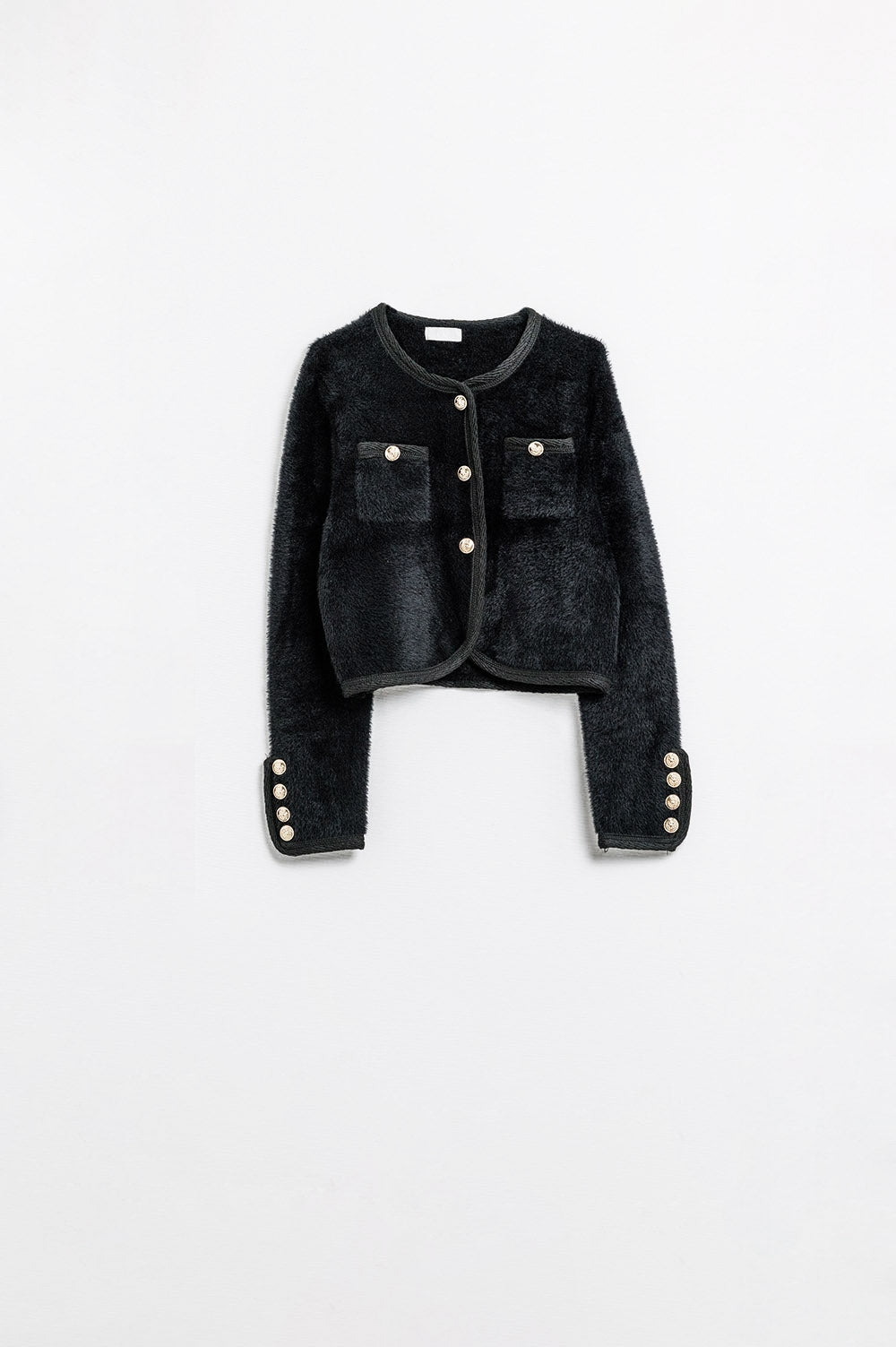 Chaqueta de punto extra suave y esponjosa de alta calidad en negro