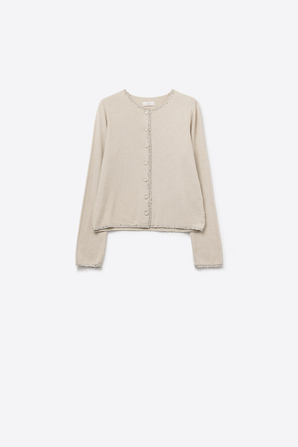 chaqueta de punto fino beige con detalle de strass