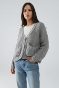 Q2 Chaqueta oversize de punto grueso gris con bolsillos