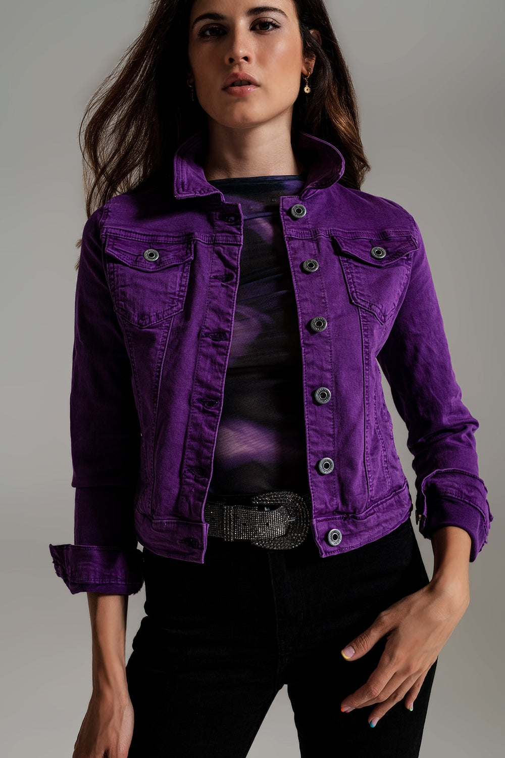 Chaqueta vaquera morado de corte slim