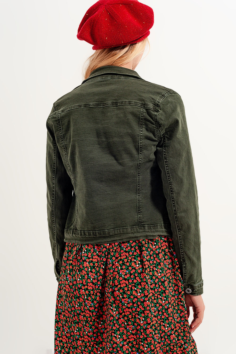 Espalda de chaqueta vaquera verde caqui denim algodon 