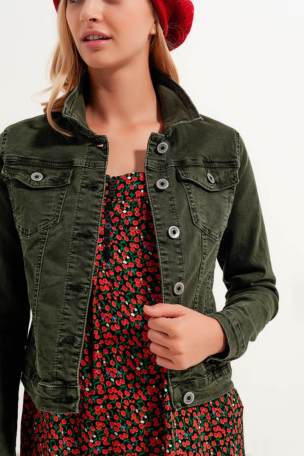 Chaqueta vaquera verde caqui estilo casual para mujer