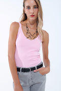 Q2 Cómoda camiseta de tirantes de punto acanalado en rosa