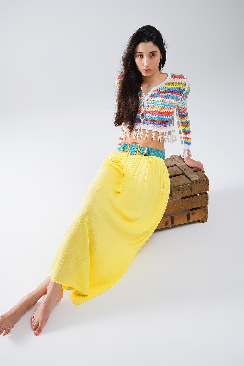 Cropped Crochet Cardigan A Rayas Multicolor