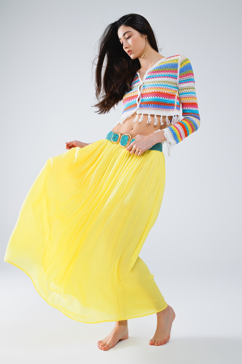 Cropped Crochet Cardigan A Rayas Multicolor