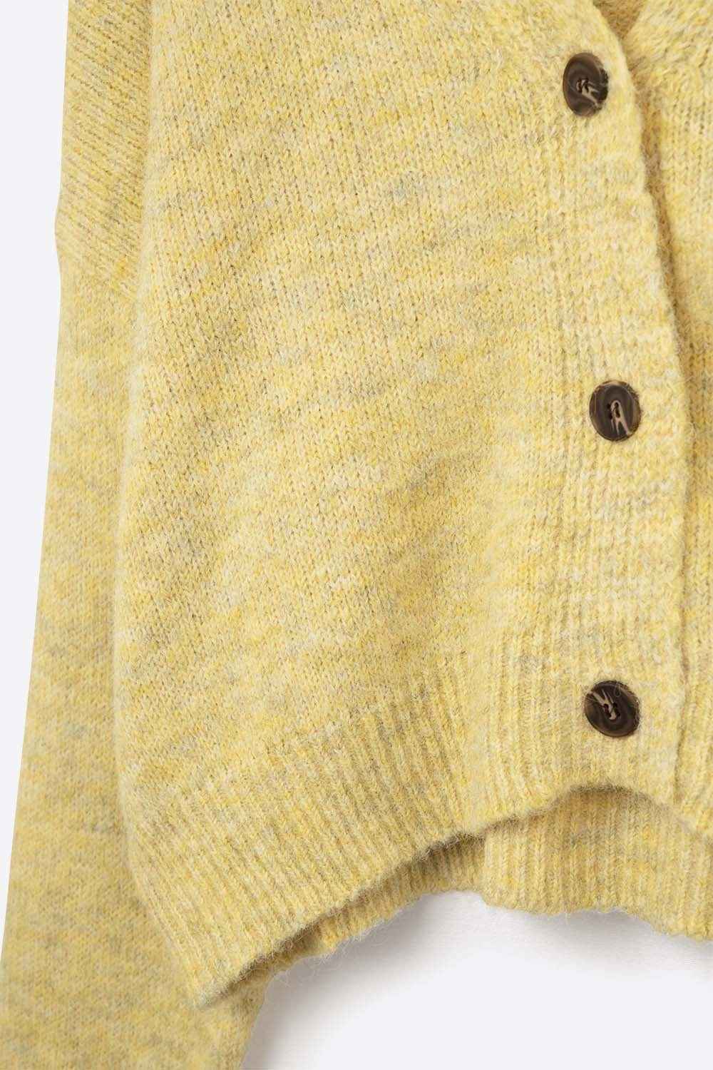 Cuello en V Basic amarillo Chaqueta abotonada de punto mullido