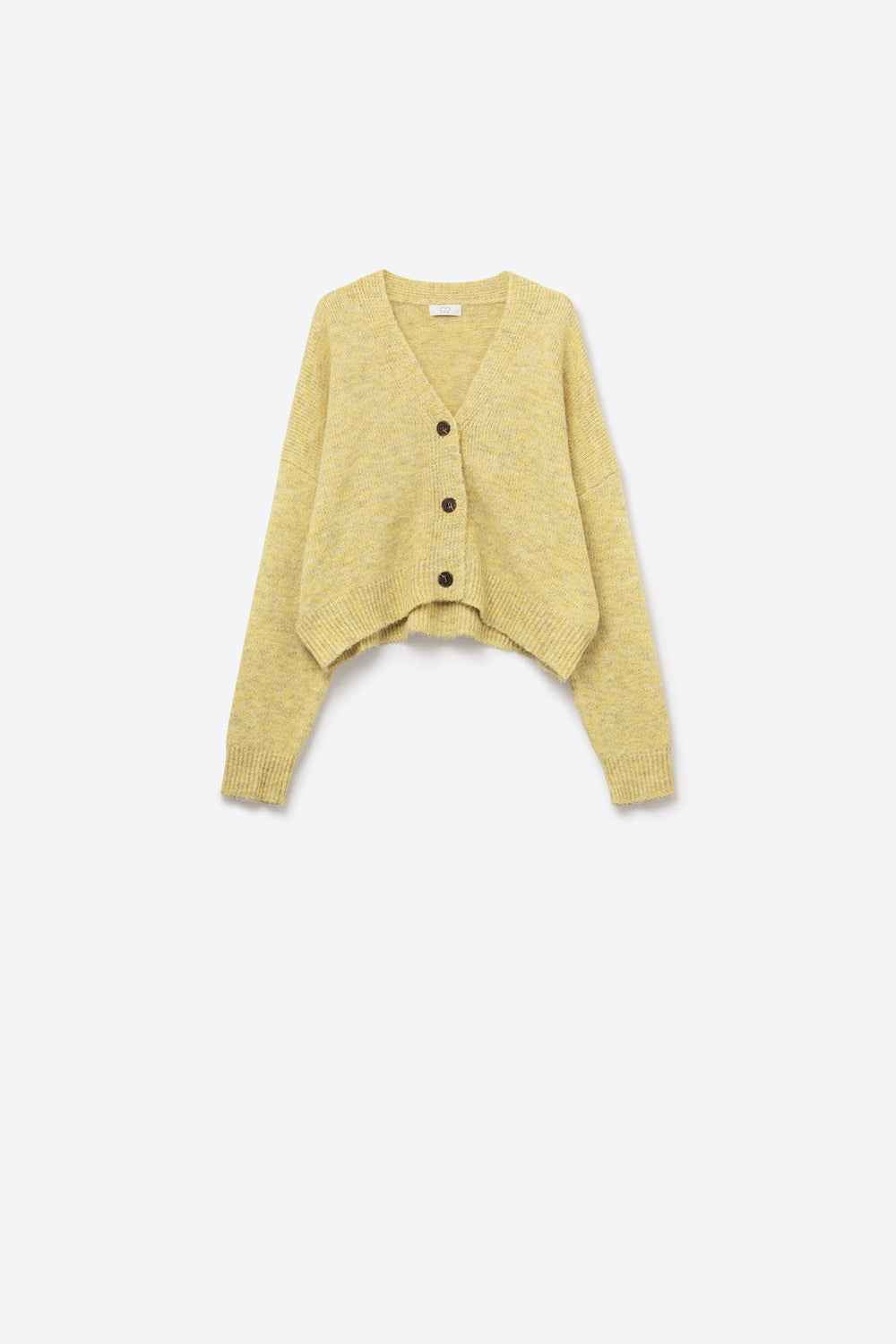 Cuello en V Basic amarillo Chaqueta abotonada de punto mullido