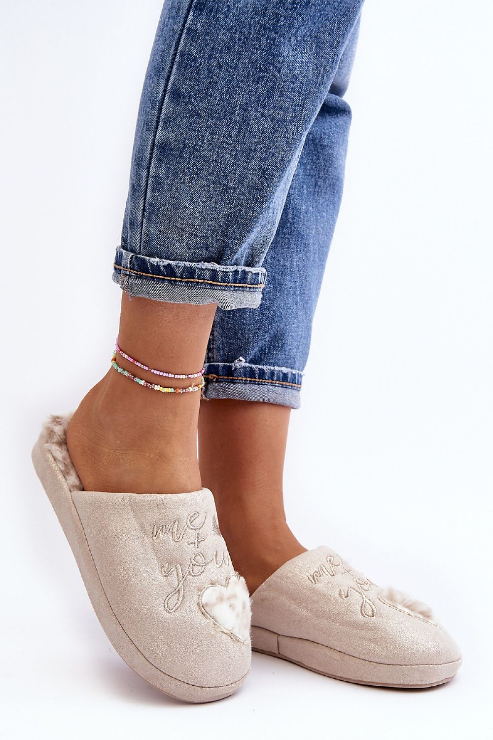Slippers "Me&You" color crema - Corazón cálido