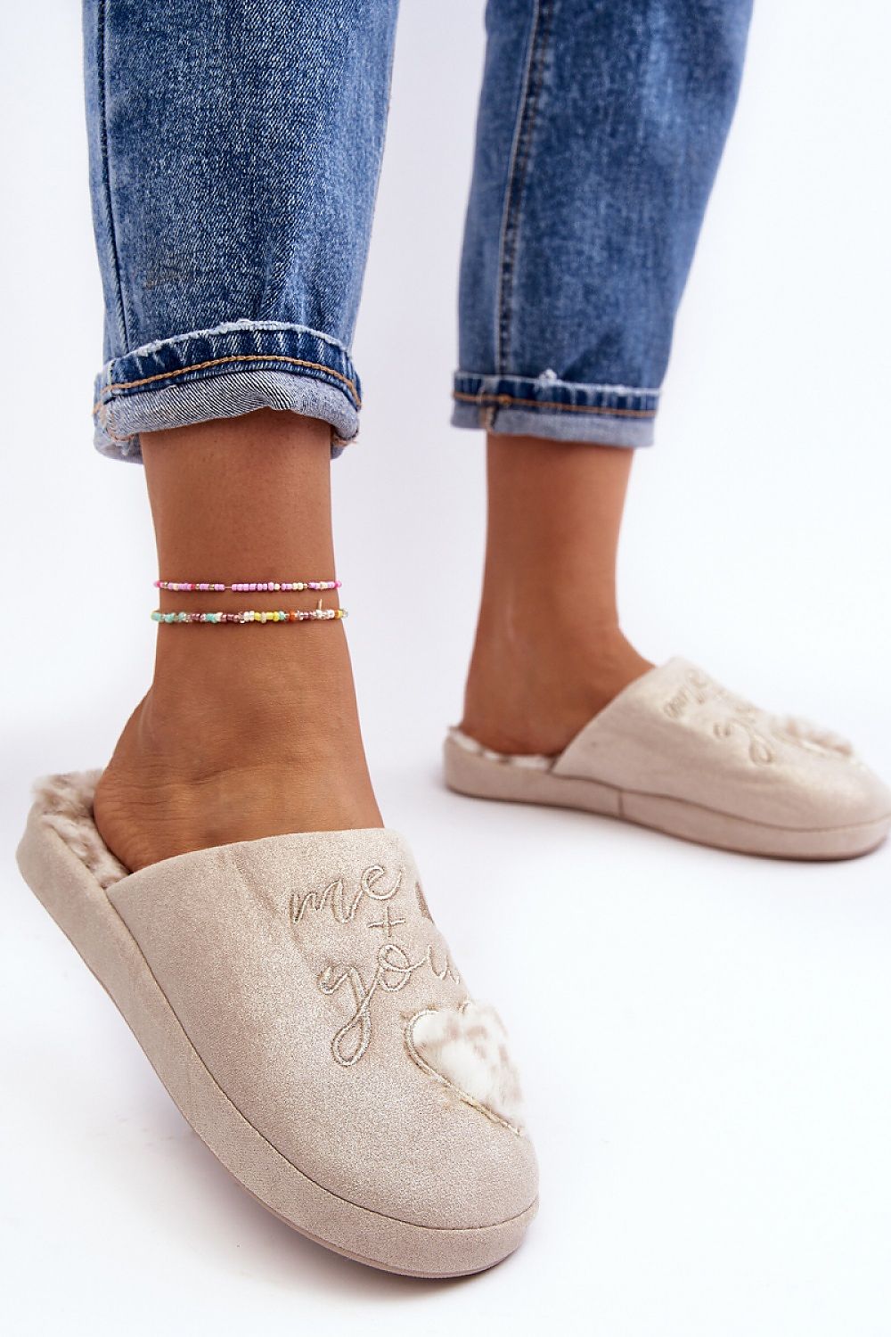 Slippers "Me&You" color crema - Corazón cálido