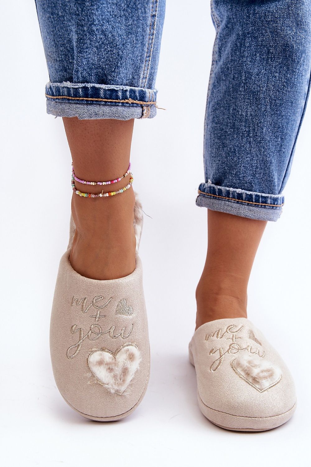 Slippers "Me&You" color crema - Corazón cálido