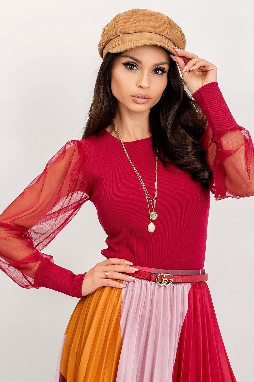 Blusa Mangas Transparentes Roja