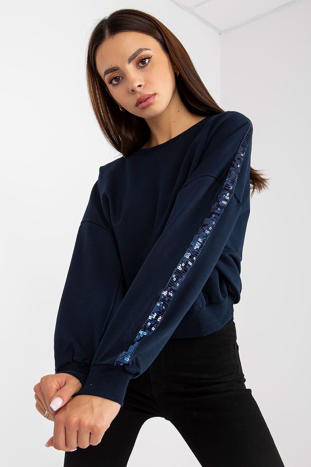 Sudadera Mujer con detalle Lentejuelas en azul Marino