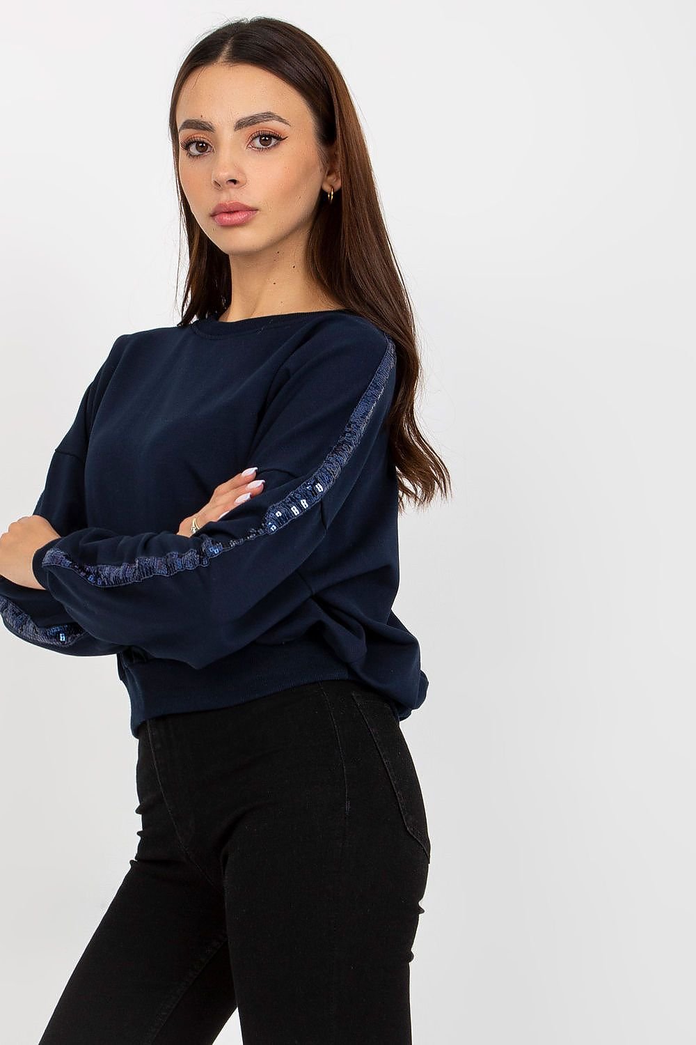 Sudadera Mujer con detalle Lentejuelas en azul Marino