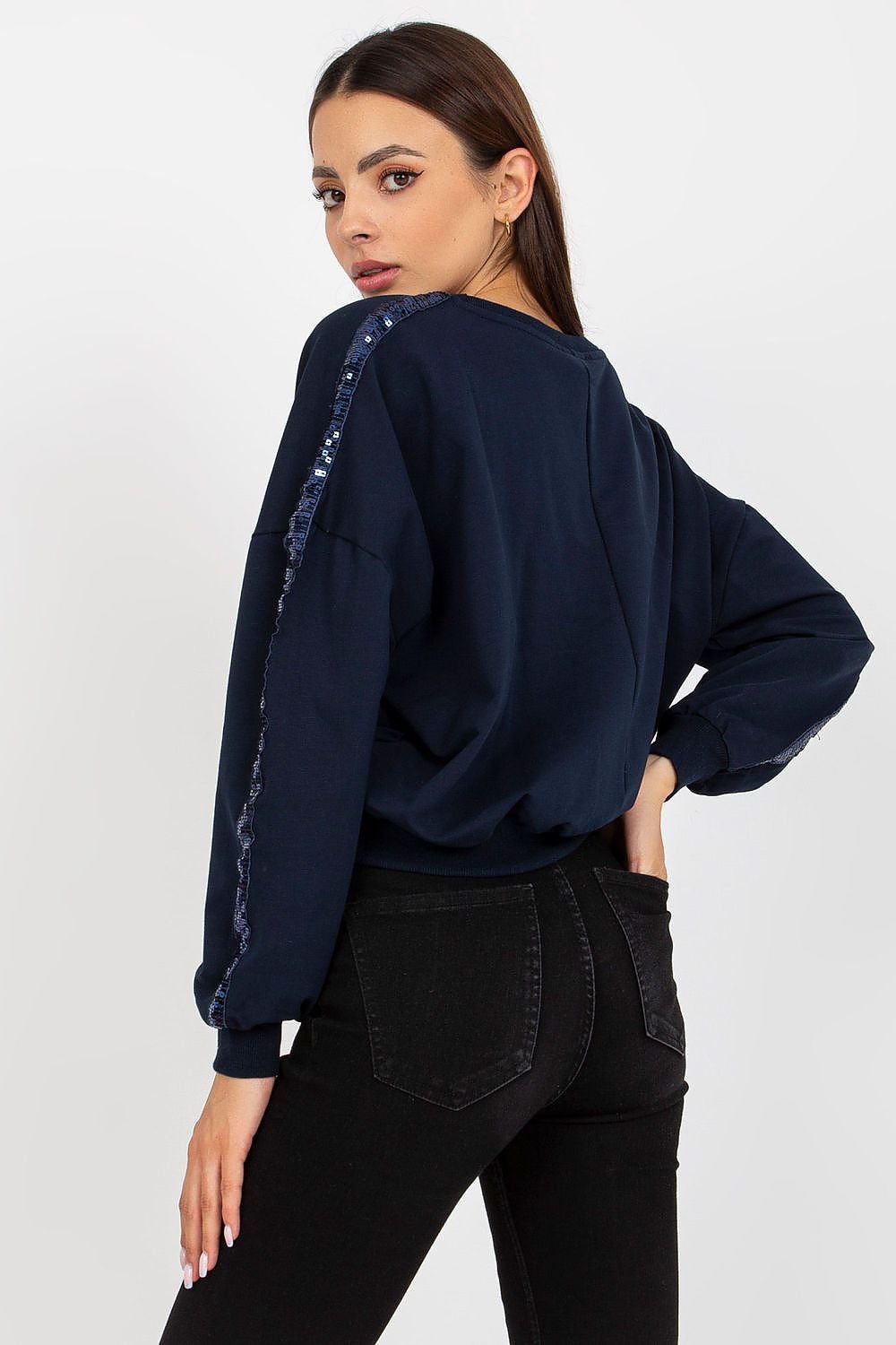 Sudadera Mujer con detalle Lentejuelas en azul Marino