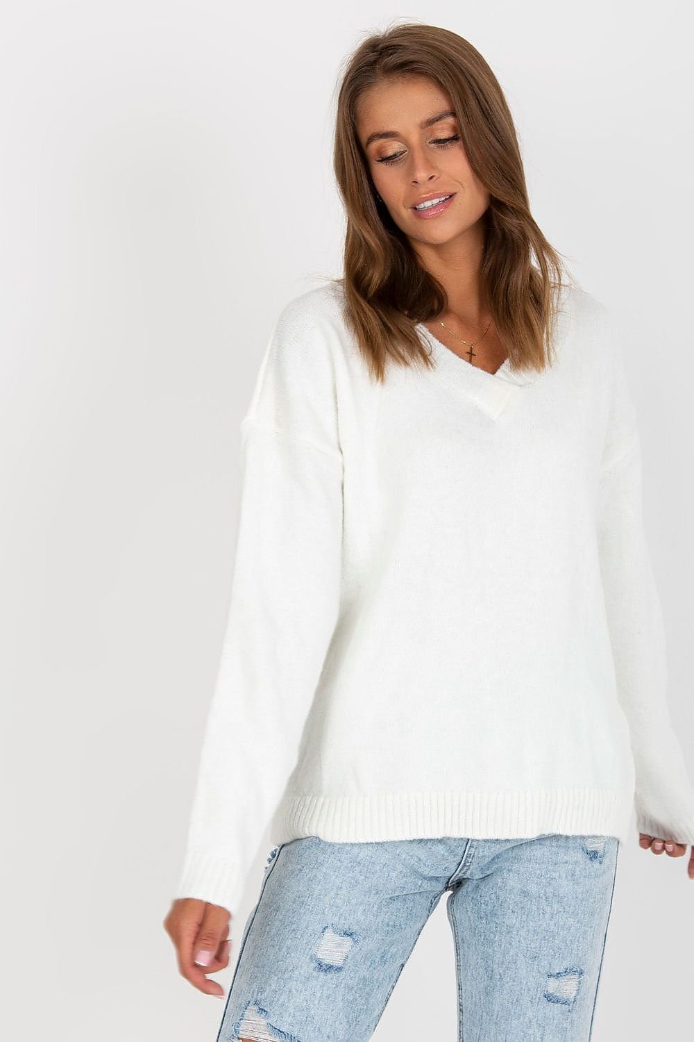 Jersey de punto Blanco con cuello en V