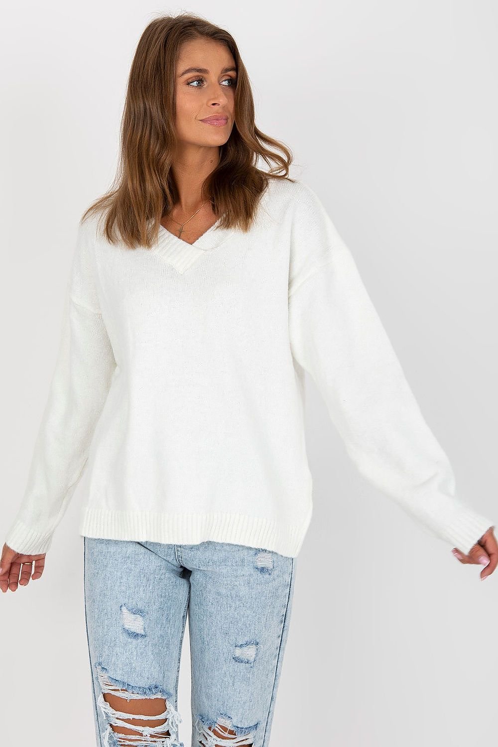 Jersey de punto Blanco con cuello en V