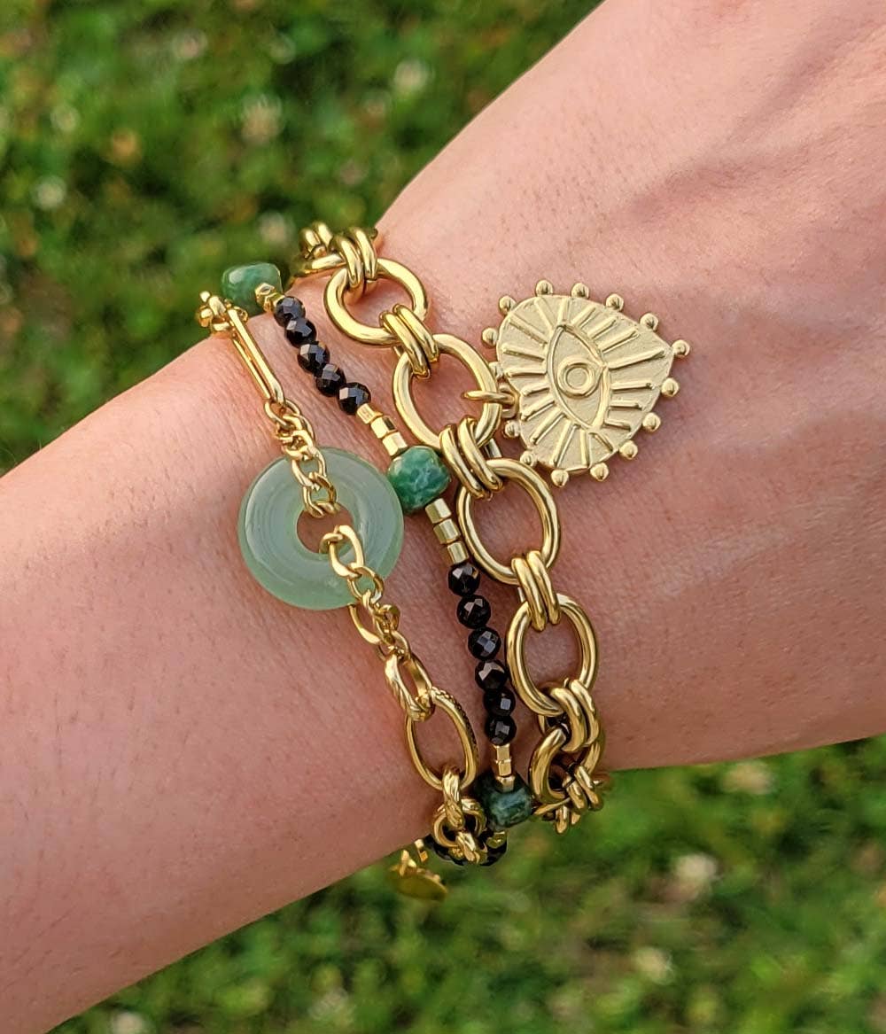 Pulsera Paloma dorada con anillo de jade
