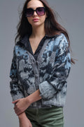 Q2 Elegante chaqueta de punto gris con estampado abstracto de lentejuelas