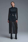Elegante vestido negro de lunares transparentes
