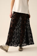 Q2 falda larga de encaje negro a la moda