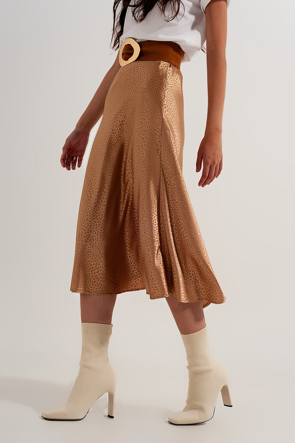 Falda midi con estampado abstracto animal dorada