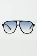 Q2 Gafas de Aviador Ovaladas con Lente Azul Ahumado en Negro