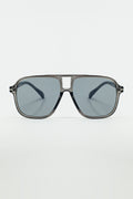 Q2 Gafas de Aviador Ovaladas con Lente Gris Ahumado en Gris