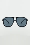 Q2 Gafas de Aviador Ovaladas con Lente Negra Ahumada en Negro