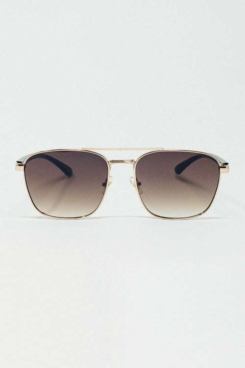 Gafas de sol cuadradas de metal con lentes ahumadas marrones