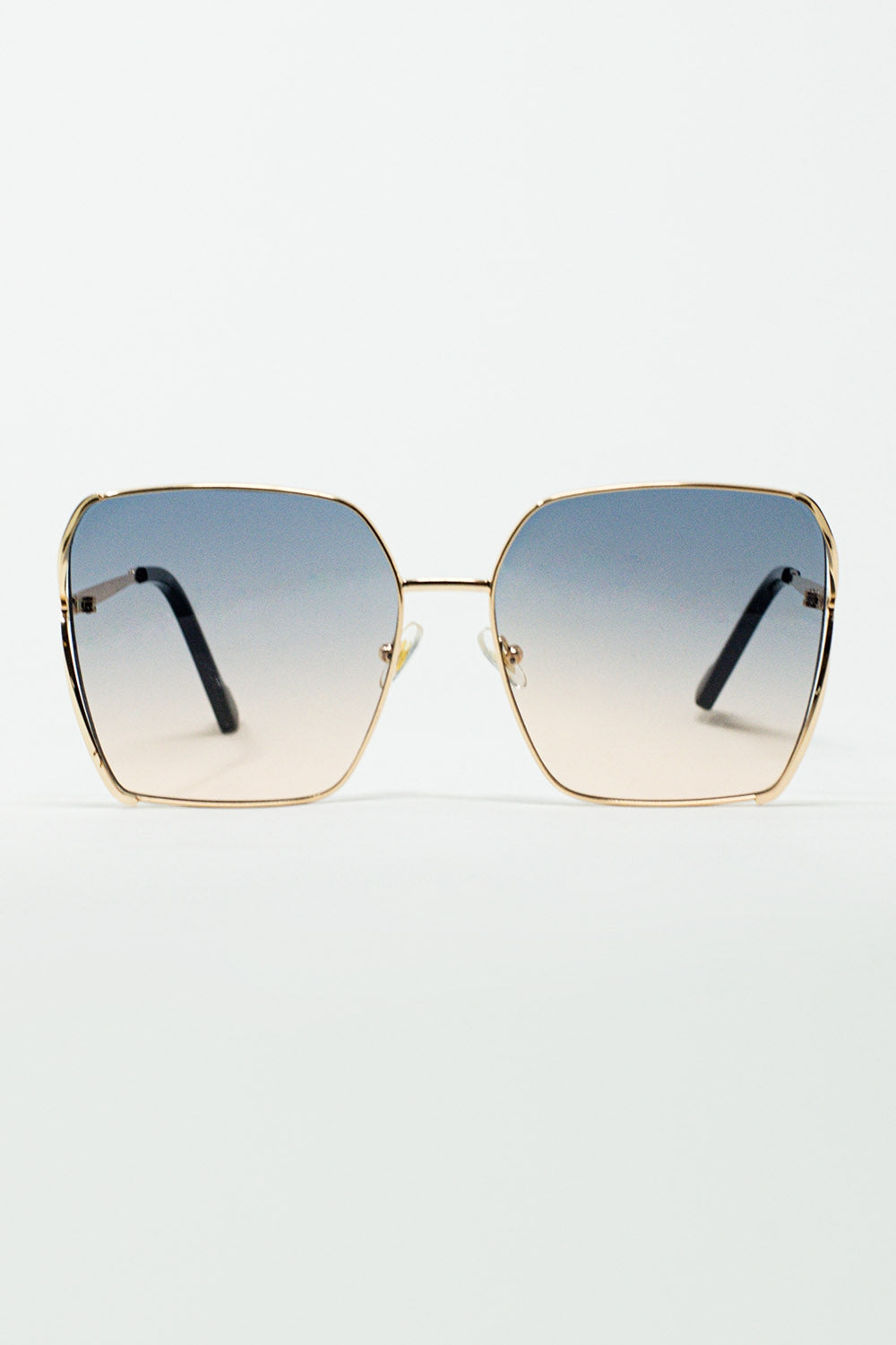 Q2 Gafas de sol cuadradas oversize de metal con lentes degradadas azules