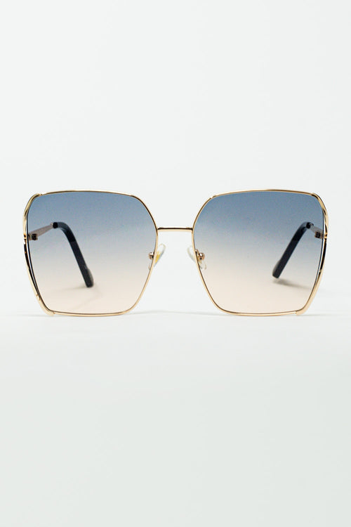 Gafas de sol cuadradas oversize de metal con lentes degradadas azules